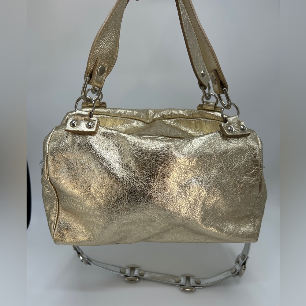 LAURA DI MAGGIO Italy GIANNI NOTARO Designer Metallic Gold Leather Satchel| - Picture 2 of 14